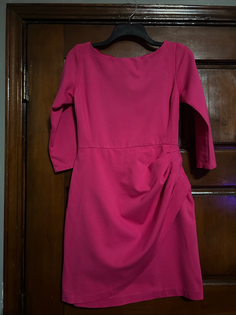 Eliza J Fuchsia Long Sleeve Sheath Dress with Side Drape